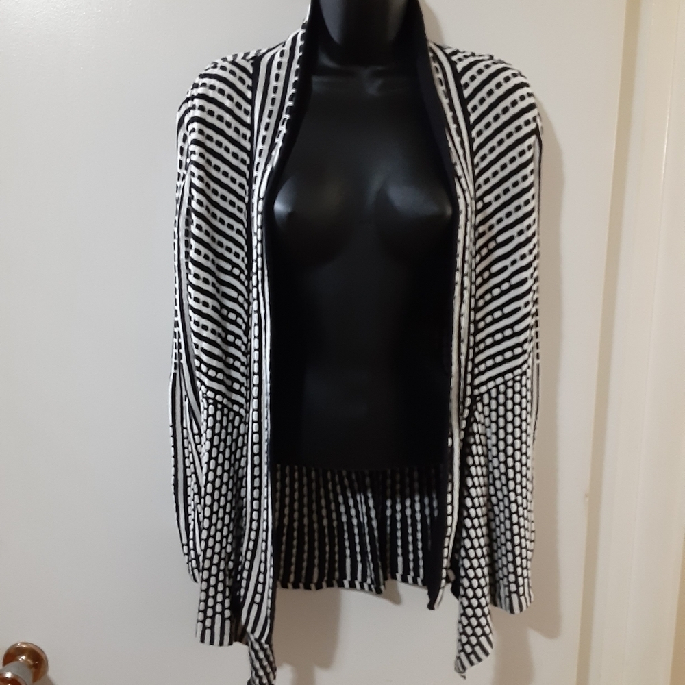 NIC+ZOE Black White Knit Open Cardigan Jacket S